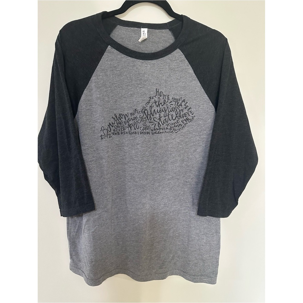 Kentucky Bluegrass Bella Canvas Baseball Tee L Gray Black Raglan Top‎